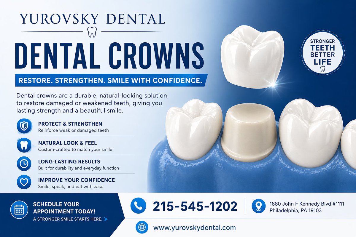 yurovskydental's tweet image. Dental crowns are the perfect solution for restoring both function and beauty to your smile 🦷✨ Get in touch with Yurovsky Dental to transform your teeth!
#dentalcrowns #philly #dentist #dental 
rfr.bz/t1a0e64