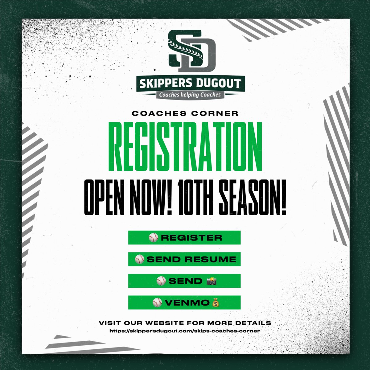 SkippersDugout's tweet photo. ‼️2026 Coaches Corner‼️
🕕Now open til June 1, 2026
📈10th year, get connected &amp; be seen🌎wide
🔗https://t.co/06gGg72PeO https://t.co/QAXO1weA1b
