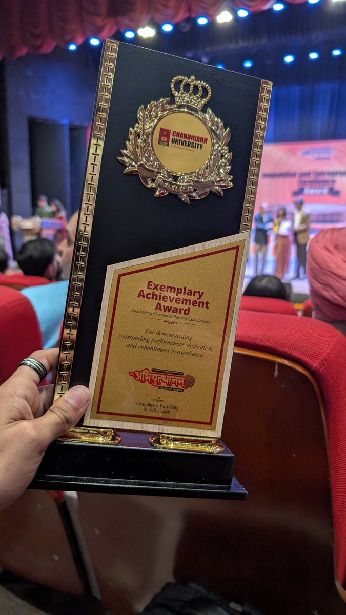 iammohit64's tweet photo. 𝐅𝐢𝐫𝐬𝐭 𝐢𝐧𝐝𝐢𝐯𝐢𝐝𝐮𝐚𝐥 𝐭𝐫𝐨𝐩𝐡𝐲. 
𝐋𝐢𝐟𝐞𝐭𝐢𝐦𝐞'𝐬 𝐟���𝐫𝐬𝐭.

It's a recognition for everything last year demanded from me.
And the moment I held it, everything moved like a reel in my mind from last year.

Last year when this ceremony was held I didn't have anything to receive it,
But I told myself: "𝘕𝘦𝘹𝘵 𝘺𝘦𝘢𝘳, 𝘐'𝘭𝘭 𝘣𝘦 𝘶𝘱 𝘵𝘩𝘦𝘳𝘦."

And guess what, this year I made it!!

It represents:
Every sleepless night.
Every moment of self-doubt I faced. 
Every hackathon where we lost but got back up. 
This trophy reminds me: 
𝘐𝘵 𝘸𝘢𝘴 all 𝘸𝘰𝘳𝘵𝘩 𝘪𝘵.

But this isn't the finish line. 
𝘛𝘩𝘪𝘴 𝘪𝘴 𝘫𝘶𝘴𝘵 𝘱𝘳𝘰𝘰𝘧 𝘵𝘩𝘢𝘵 𝘵𝘩𝘦 𝘨𝘳𝘪𝘯𝘥 𝘸𝘰𝘳𝘬𝘴.

This trophy tells me: 
→ Keep pushing 
→ Build bigger and better
→ Don't stop here

Soon, I'll come with my final post of 3rd year wrapping-up everything that happened in this incredible year.

I want to tell all that remind yourself that the doubt, the failures, the sleepless nights they pay-off.

And they'll lead somewhere even bigger.

See you in the next post.

𝐈 𝐚𝐦 𝐌𝐨𝐡𝐢𝐭. 
𝐁𝐮𝐢𝐥𝐝𝐢𝐧𝐠 𝐟𝐨𝐫 𝐈𝐧𝐝𝐢𝐚 𝐢.𝐞. 𝐁𝐡𝐚𝐫𝐚𝐭 🇮🇳

#FirstTrophy #FoundersJourney #BuildingForBharat #PersonalGrowth