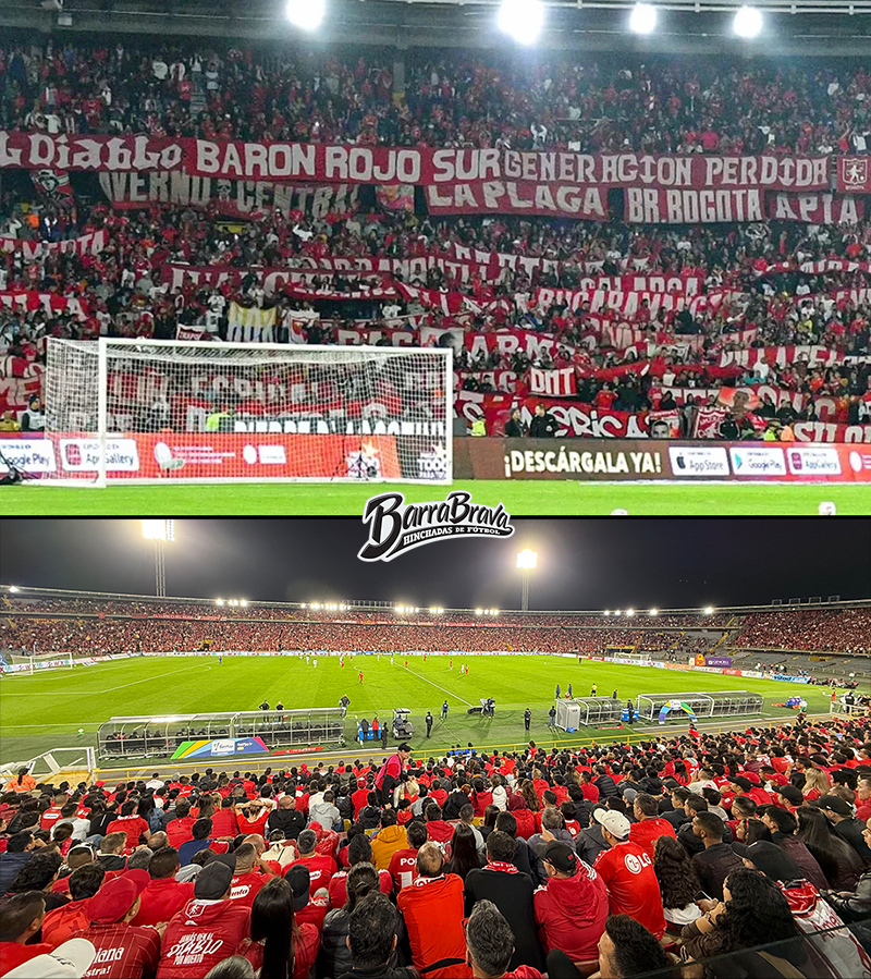 Hinchada de América de Cali anoche copando "El Campín" en Bogotá. Partido vs Fortaleza