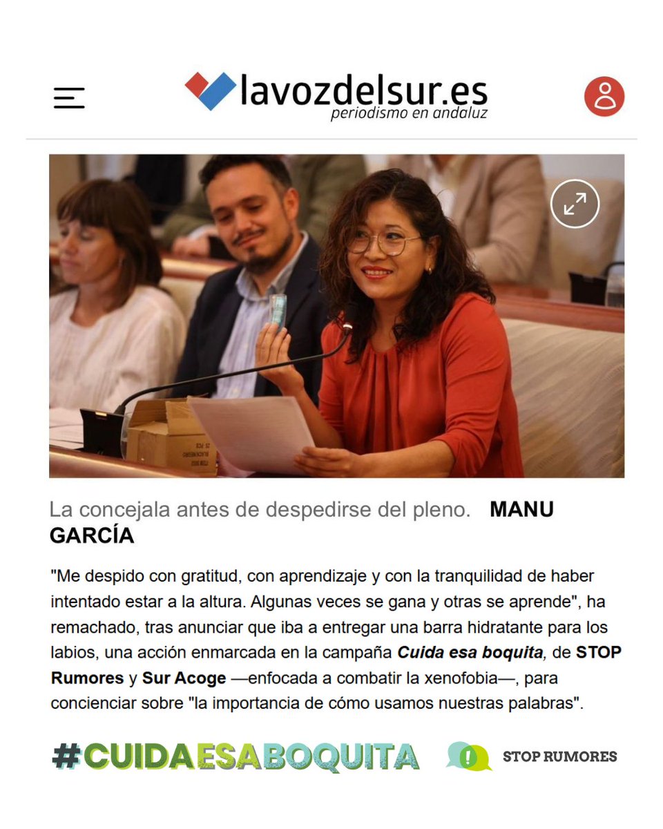 stoprumores's tweet photo. En el pleno del Ayuntamiento de Jerez se ha presentado la campaña “Cuida esa boquita”, de la mano de Ana Hérica Ramos, integrante del equipo Stop Rumores de CEAin. https://t.co/rGDvrekSOI
