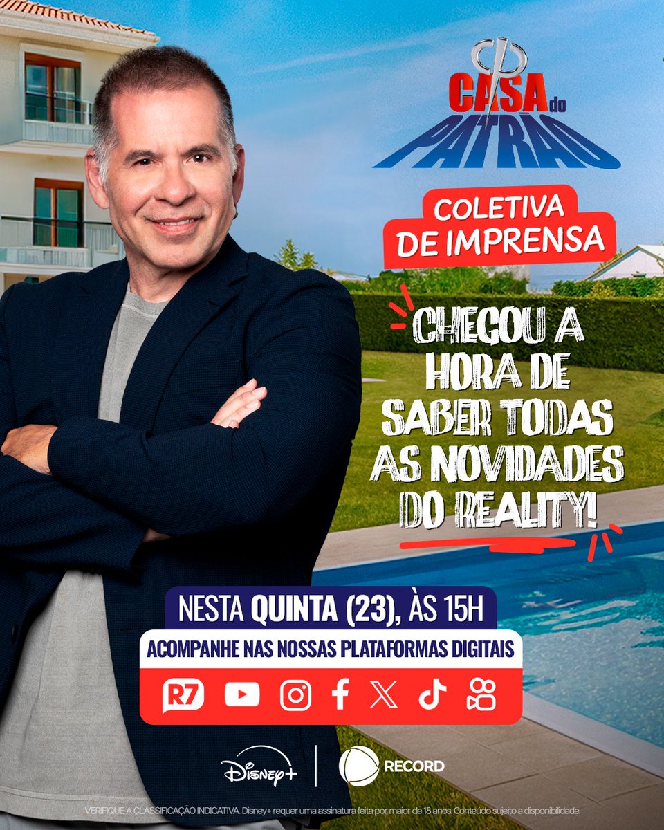 Karenpaula05's tweet image. Hoje as 15hrs vai ter coletiva de imprensa da da #CasaDoPatrão 
Ansiosos?

#DisneyPlus #Record