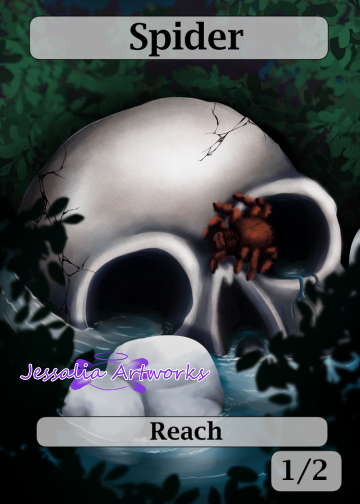 JessaliaG's tweet image. This is a custom MTG token for my friend Devin.
Working on this token was definitely a huge challenge due to my arachnophobia. But I love how it turned out and someone who can look at spiders for longer than 5 seconds please let me know how I did!
#customtoken #spider #MTGtoken