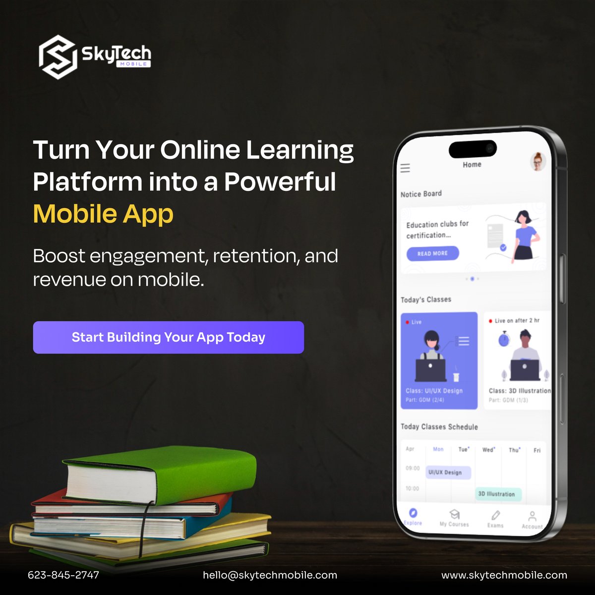 SkyTechMobile_'s tweet image. Turn your online #learningplatform into a powerful #mobileapp

Reach #students anytime, anywhere across #Arizona with a seamless, engaging experience. Boost retention, increase engagement &amp;amp; scale faster.

Build your app with #SkyTechMobile today!
👉 bit.ly/3NAePZF
