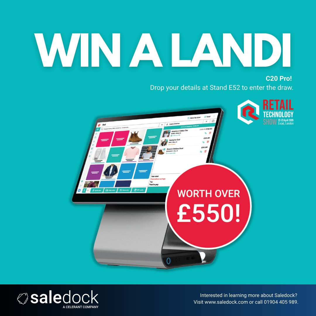 SaledockPOS's tweet photo. We have a Landi C20 Pro that needs a new home. It is worth over £550 and we are giving it away to one lucky retailer who registers their interest with us at Stand E52 during the show.

If you are around the ExCeL, stop by and see the team. 
#Giveaway #LandiC20Pro #RTS2026 https://t.co/q7DqcVwZkg