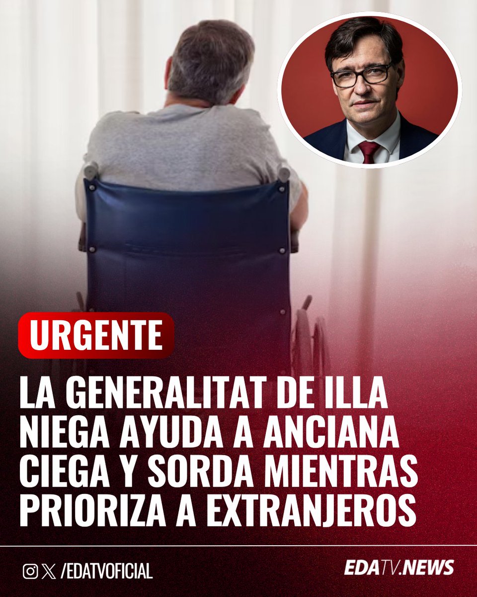 edatvoficial's tweet image. ‼️🇪🇸 | #GRAVE La Generalitat de Cataluña deniega la ley de dependencia a una mujer de 96 años, ciega y sorda. La decisión se produce mientras el gobierno regional destina recursos a trasladar a pacientes extranjeros.