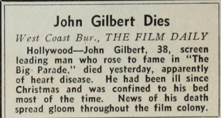 WallaceReid_'s tweet image. 1936 Actor John Gilbert (born John Cecil Pringle; July 10, 1897 – January 9, 1936)  a true casualty on #Hollywood Blvd of broken dreams  #obit