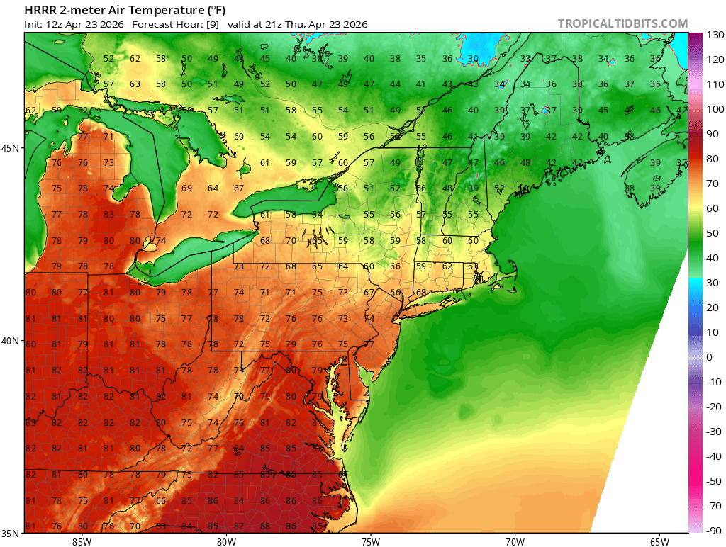 MUweather's tweet image. An upper-level ridge axis centered over the Great Lakes region will promote mostly sunny skies, light winds and pleasantly warm conditions across northern MD, southeastern PA and the LSV today. High temps will reach the mid 70s to perhaps 80°F in spots. #GetOutside and #Enjoy!