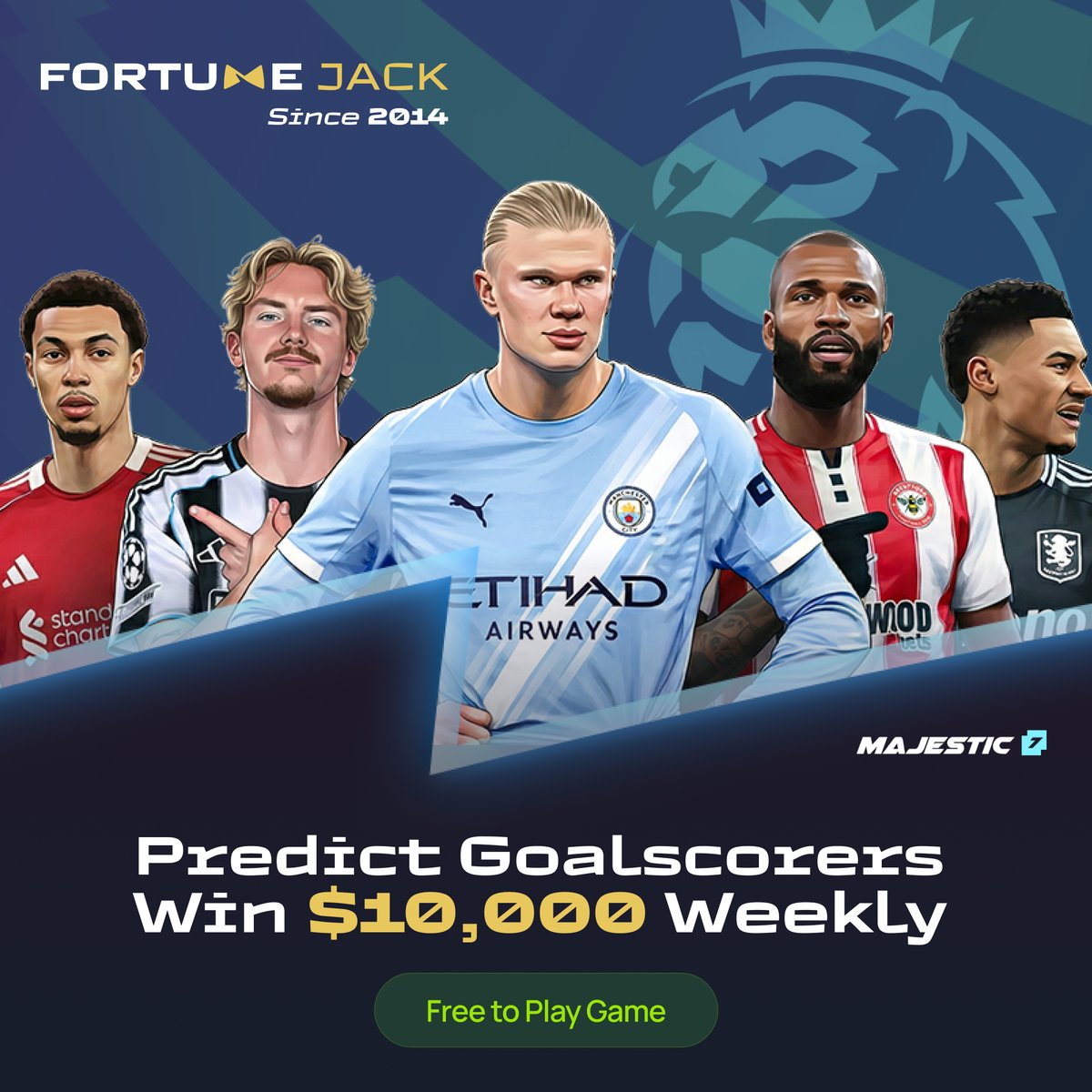 fortunejackcom's tweet photo. You're leaving $10,000 on the table every week. 

Pick 7 Premier League goalscorers → WIN
No deposit. No risk. Just Football ⚽

🏆7/7 correct → $10,000
⚽6/7 → $50
🎯5/7 → $25

Grab your FREE pick before this week locks 👇
https://t.co/MxKapC7OCs https://t.co/uWcYdRshsv