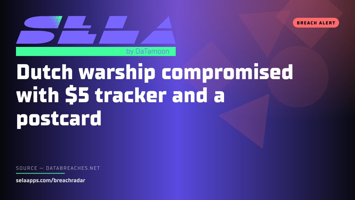 SELA_Apps's tweet image. BREACH — DataBreaches.net: Dutch warship compromised with $5 tracker and a postcard
databreaches.net/2026/04/21/dut…
#DataBreach #Dutch #SelfCustody Check if your information is breached → selaapps.com/breachradar?ut…
