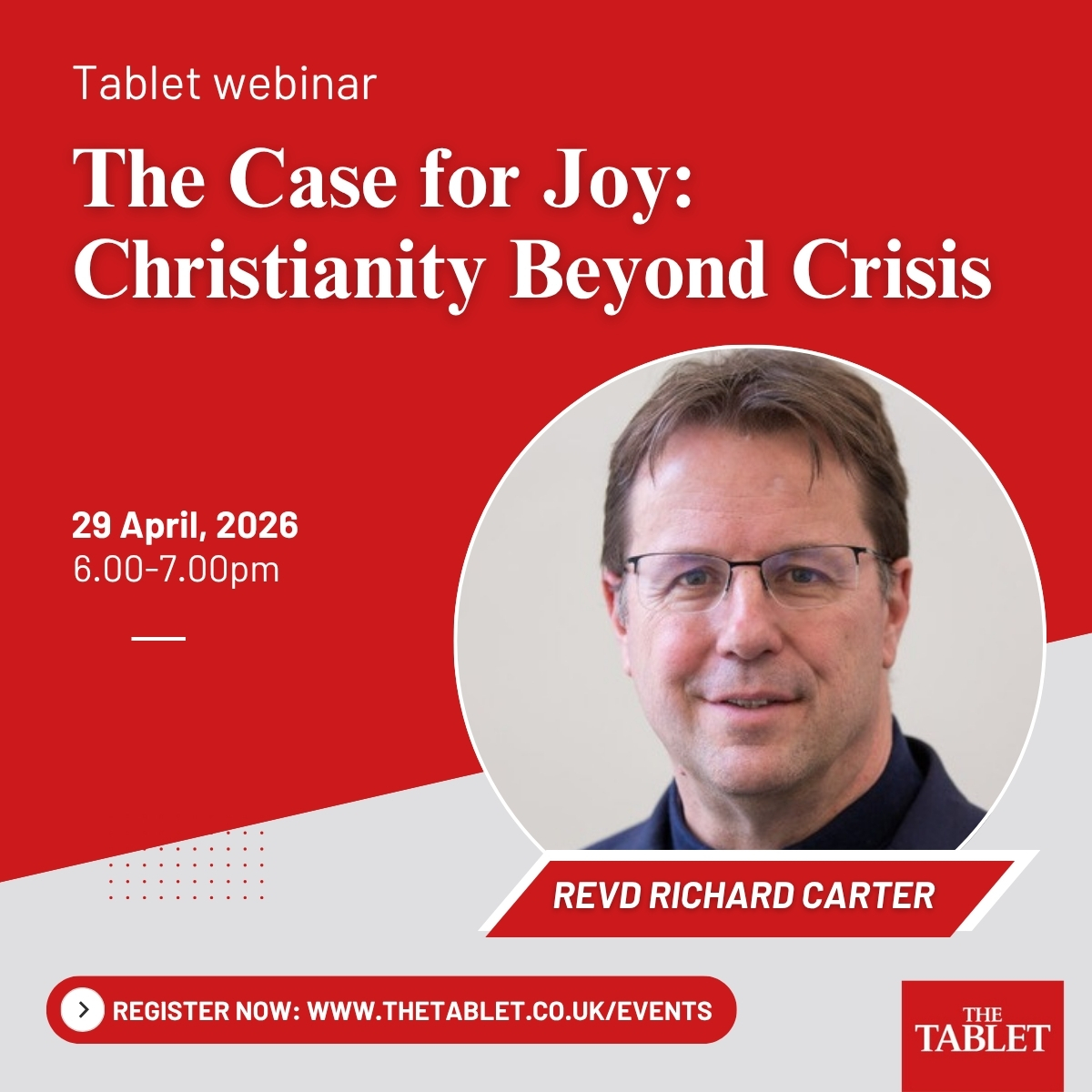 The_Tablet's tweet image. ✨ Join Revd Richard Carter's inspiring webinar! 🌟 Explore how Christianity brings joy, hope, and flourishing today through faith and community. Let's reframe faith together! 🙌✨ thetablet.co.uk/events #FaithInAction #JoyfulLiving