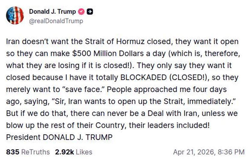 Day 51 of the war: Trump claims Iran wants to open the strait, but should he allow that, there can never be a peace deal with them, unless he blows up the rest of their country.