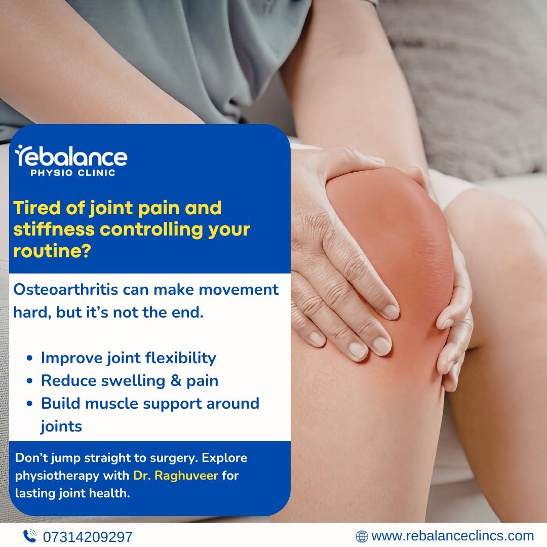 RaghuMewada002's tweet image. Joint pain doesn’t have to decide your daily routine.
With the right physio approach, osteoarthritis can be managed effectively without rushing to surgery.
✅Better mobility
✅Less pain &amp;amp; stiffness
✅Stronger joint support
Move better, live better

#Osteoarthritis #Physiotherapy