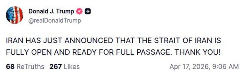Day 47 of the war: Trump announces that the Hormuz Strait is now fully open and ready for full passage.