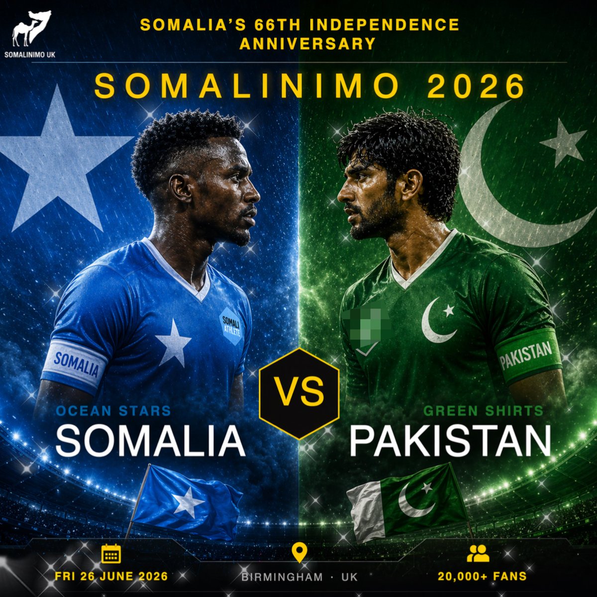 TWO NATIONS 🇸🇴🇵🇰 ONE CITY 🇬🇧
ONE NIGHT 🏟️

SOMALIA 🇸🇴 vs PAKISTAN 🇵🇰
BIRMINGHAM - 26TH JUNE

The SFF President Ali Shine has already given his backing 🇸🇴✅

<a href="/TheRealPFF/">Pakistan Football Federation</a> 🇵🇰 1.66 million of your people are in UK 🇬🇧 450 in the Maldives

DEAL ALMOST SIGNED‼️
WHO WOULD WIN⁉️🇸🇴 VS 🇵🇰
