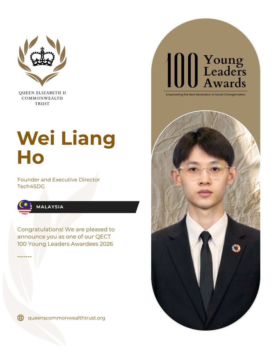 Three Malaysians have been selected as recipients of the Queen Elizabeth II Commonwealth Trust 100 Young Leaders Award 2026.

Their individual contributions:

• Sarah Callista Ng: Founder of Hope2Kids, focusing on education and empowerment programmes for underprivileged children