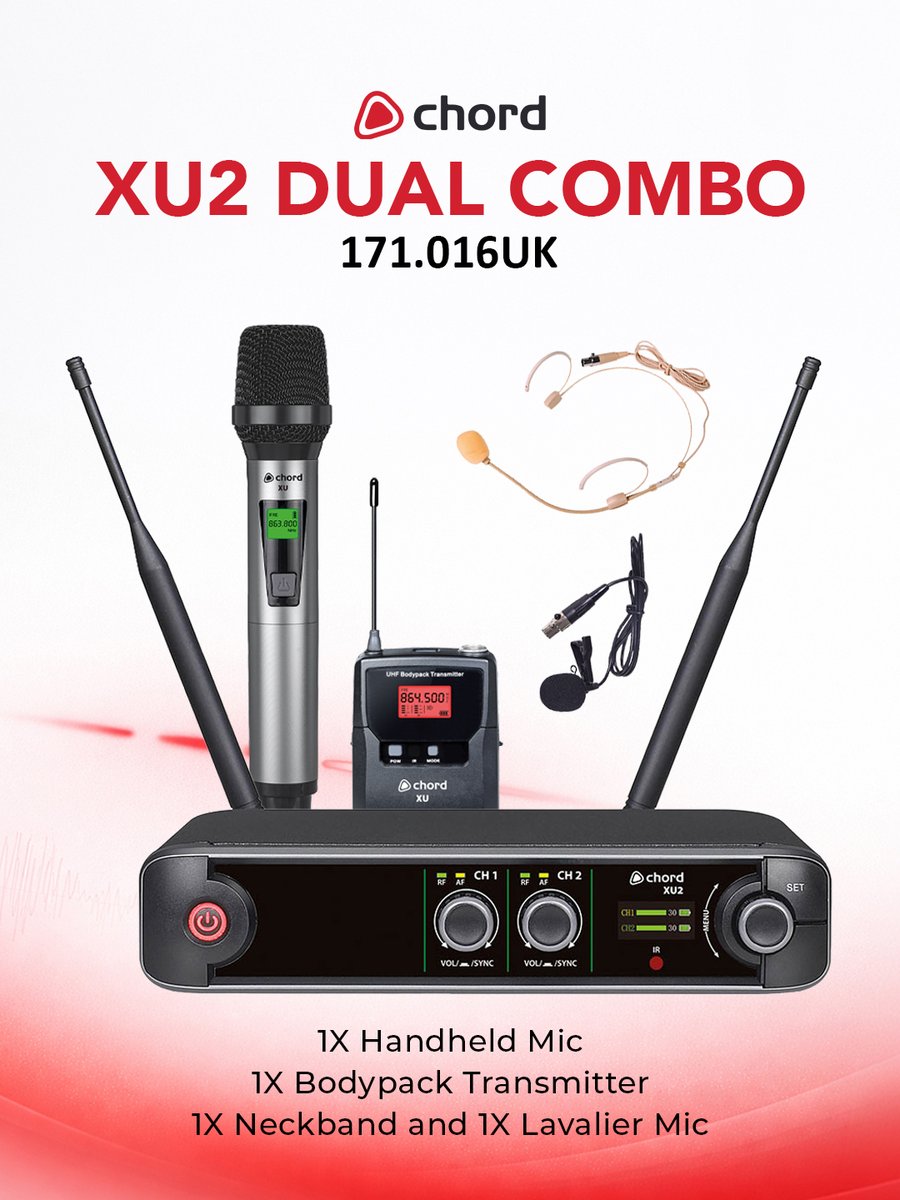 AVSLGroupLtd's tweet image. 🎤 More ways to go wireless.

New Chord XU combo systems bring handheld + bodypack together in one setup. Dual &amp;amp; Quad options, true diversity, simple setup — built for performers, presenters &amp;amp; venues.

Expand your setup with XU

#ProAudio #WirelessMic #LiveSound