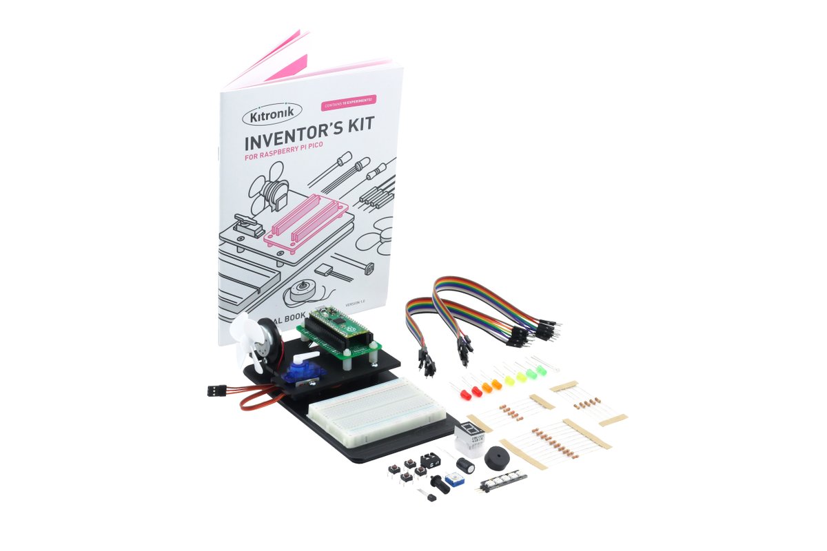 Kitronik's tweet image. Our Inventor's Kit for the Raspberry Pi Pico is a great way to get started with programming &amp;amp; hardware interaction.

This classroom 20 pk offers a great way of getting the #Pico &amp;amp; Python into the classroom. Full documentation included.

kitronik.co.uk/products/kitro…