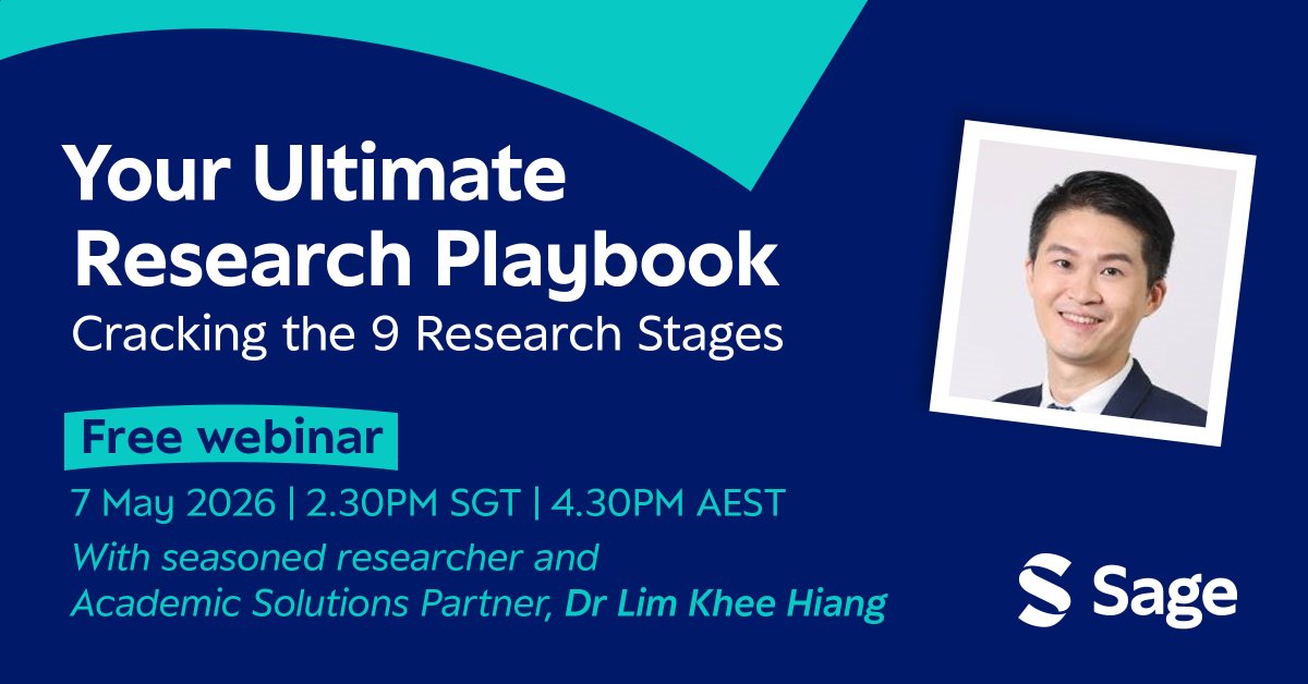 SageJournals's tweet photo. 📢 Webinar: The 9 Stages of Research

On 7 May, join this practical webinar exploring every stage of the research journey from shaping an idea to sharing findings. Ideal for early‑career and experienced researchers alike.

Register here: https://t.co/774sYwKd0c https://t.co/rP7z6DYdPE