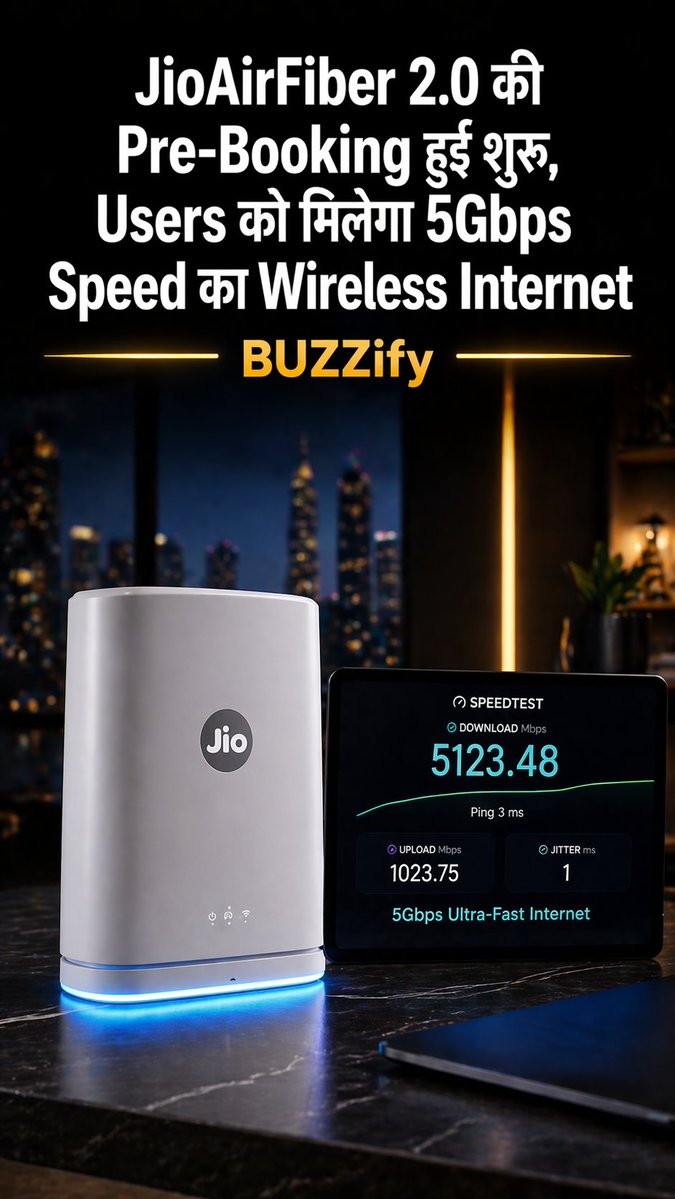 Buzzify_Hub's tweet image. Reliance Jio ने broadband connectivity को next level पर पहुंचा दिया है। बिना किसी optical fiber के, अब हवा के ज़रिये 4K streaming और gaming के लिए seamless 5G network मिलेगा।

#RelianceJio #JioAirFiber #TelecomNews #HighSpeedInternet #BUZZify