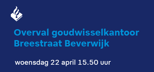 Op 22 april vond een overval plaats op een goudwisselkantoor aan de Breestraat in Beverwijk. Daarbij is een medewerker overleden. De politie hield later in de omgeving een verdachte aan.
Onze gedachten zijn bij de naasten van het slachtoffer. 
politie.nl/nieuws/2026/ap…