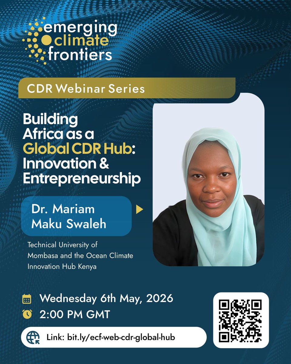 ecfrontiers's tweet image. Africa can lead the carbon removal economy not just host it.

Join us May 6 (2PM GMT) to explore how innovation, startups &amp;amp; policy can build Africa into a global #CDR hub.

With Dr. Mariam Maku Swaleh.
Virtual
Register now: bit.ly/ecf-web-cdr-gl…

 #ClimateTech #AfricaInnovation