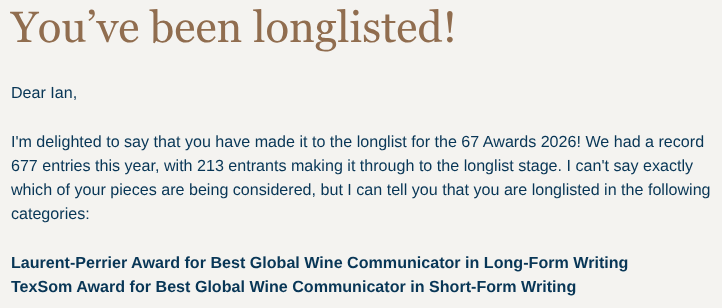 bancroftian's tweet image. Delighted to have been long-listed for the 67 Global #Wine Communicator Awards 2026 for my @GlugMag articles!