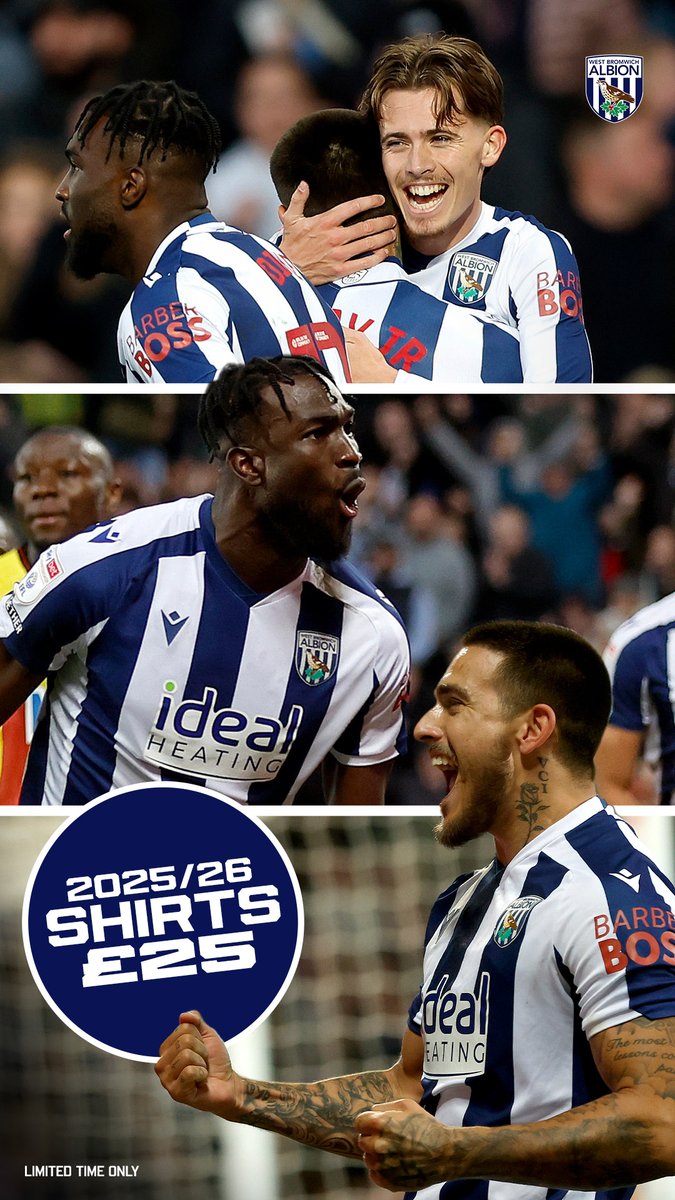 WBA's tweet photo. Celebrate our success over the Hornets with our shirt offer! 👕

Grab any 2025/26 shirt for just £25 while stocks last! 🛒