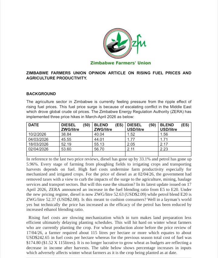 zfu_official's tweet photo. ⚠️The views and opinions expressed in this article are those of the Zimbabwe Farmers Union and are based on research undertaken by the organisation. While every effort has been made to ensure accuracy, the content is provided for informational purposes only.
All rights reserved https://t.co/h84ofRw6NQ