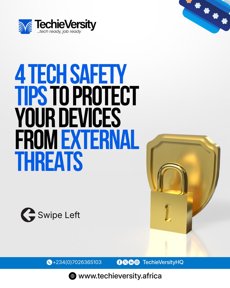 TechieVersityHQ's tweet image. Your laptop and phone hold important documents and information.

Cyber attacks happen every single day. Protect yourself before it’s too late.

Swipe for 4 simple tips to lock down your devices and data.

#cyberattacks #techieversity #techie