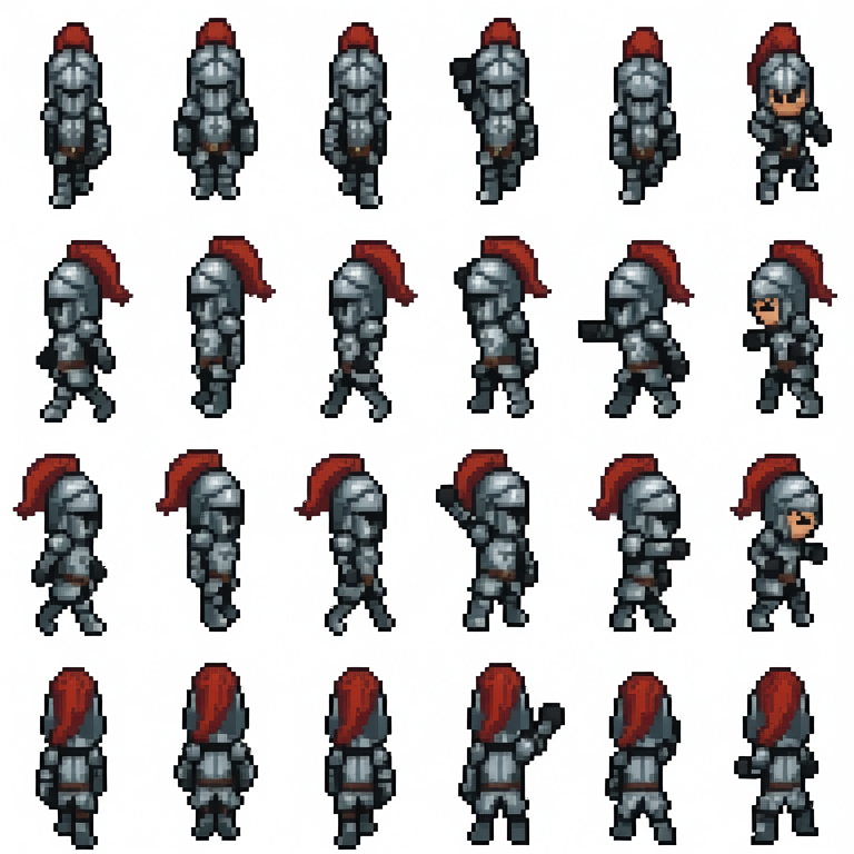 Ali_TongyiLab's tweet photo. 👾✨Need animated pixel characters? 
Congrats to @svntax for winning 2nd prize in our Qwen-Image LoRA Challenge! This pixel art spritesheet LoRA delivers 32x48 pixel characters in one go.

🚶‍♂️ 4-way walking frames
⚔️ 2 attack frames
💥 1 hurt/damage frame

Explore the model: https://t.co/viUkUF70Kd
