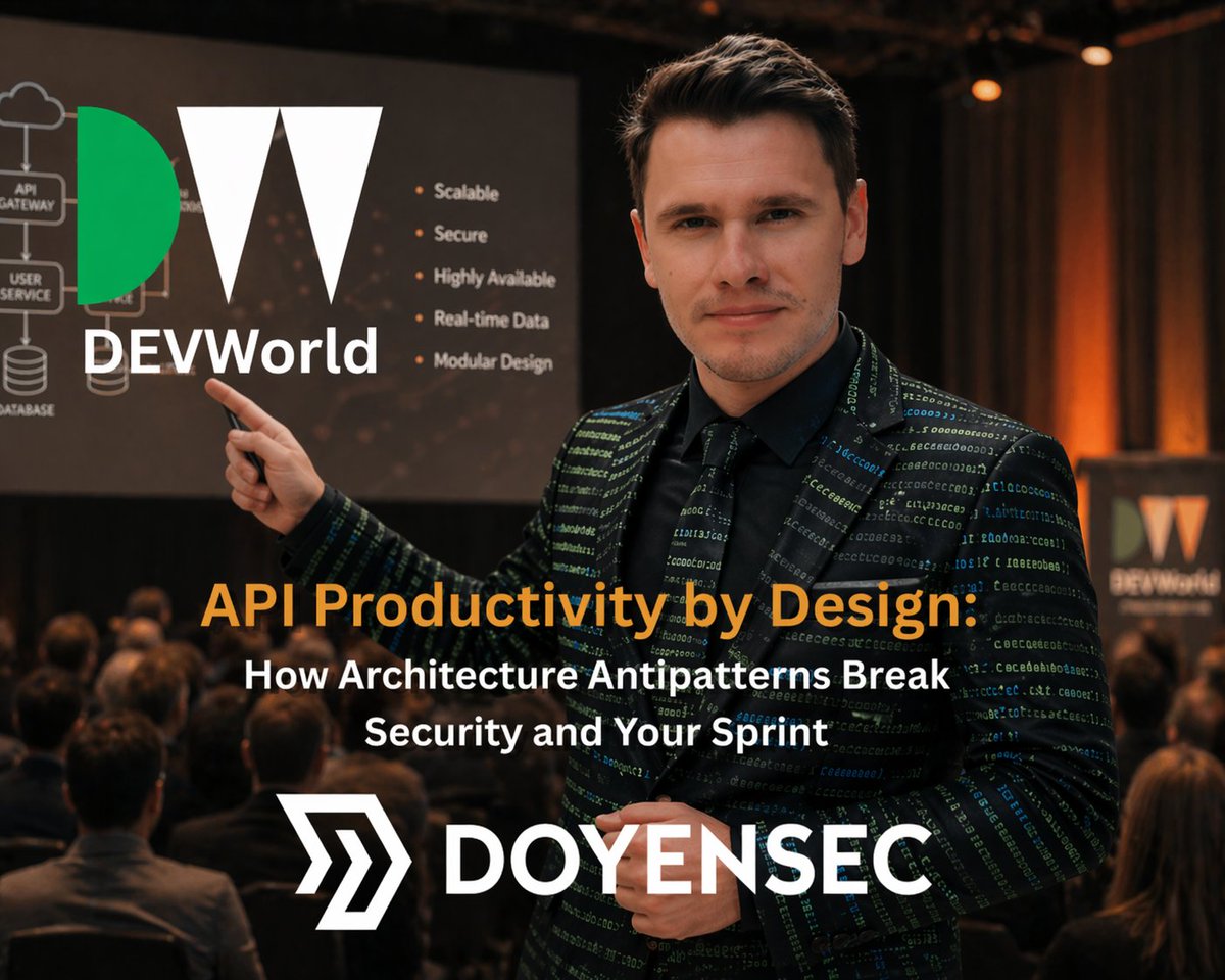 Doyensec's tweet photo. If you want to ship features faster 🚀, without piling up security debt, make sure to check out our Szymon Drosdzol's (@tell1c0) presentation at DevWorld 🇳🇱 (@devworld_conf)! 

Duck Stage 1 - Hall 3, May 7th, 17:00

https://t.co/4B0FtCK3ZI

#doyensec #appsec #security #devworld https://t.co/NRu08e2AZy