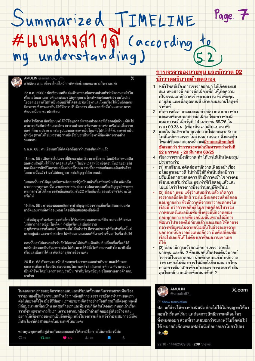 lullaFangirl's tweet photo. Page 6-7: เรื่องจากคุณแม่และคุณอามุลิน #แบนหงสาวดี 
.
ของคุณแม่โพสต์เมื่อ 12 เมษายน 69 เพราะมีแฟนละครยุให้เกิดการฟ้องร้อง คุณอามุลินออกมาอธิบายบายเพิ่มเติมภายหลังในวันที่ 14 เมษายน หลังแถลงการณ์อันที่ 1 ของช่อง https://t.co/J1nSjtvaaB