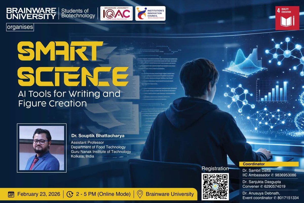gnitsodepur's tweet image. Bridging innovation with academia ✨

An insightful Invited Expert Talk by Dr. Souptik Bhattacharya at Brainware University empowered Biotechnology students with the future of research—AI-driven writing and figure creation.

#AIinResearch #SmartScience #AcademicExcellence #GNIT