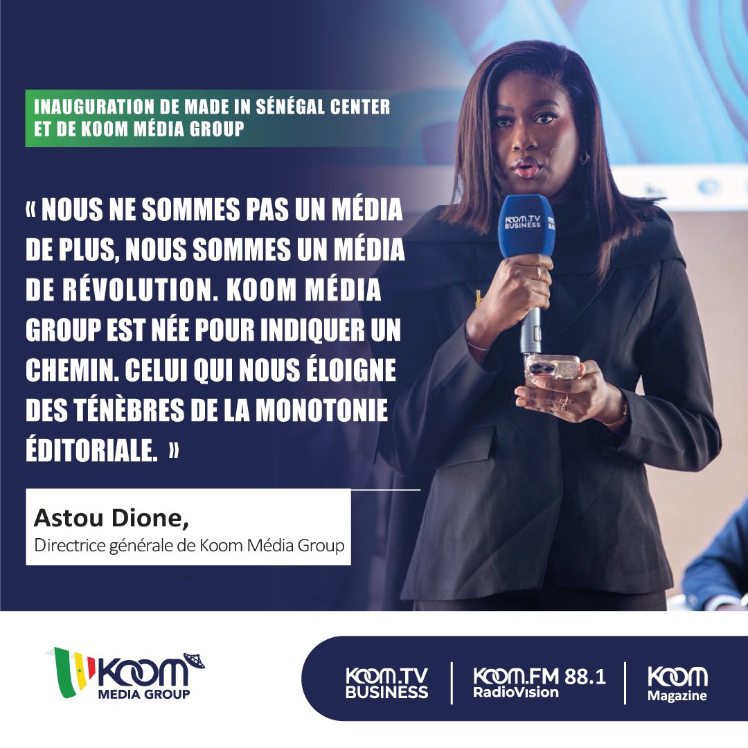 KoomMediaGroup's tweet photo. Inauguration du Made In Senegal Center et de Koom Média Group 

La directrice de Koom Média Group, Astou Dione, est revenue largement sur l’ambition de ce nouveau média économique. 

#MadeInSenegal #KoomMediaGroup #Economie #Entrepreneuriat https://t.co/0ufY2NxU5C