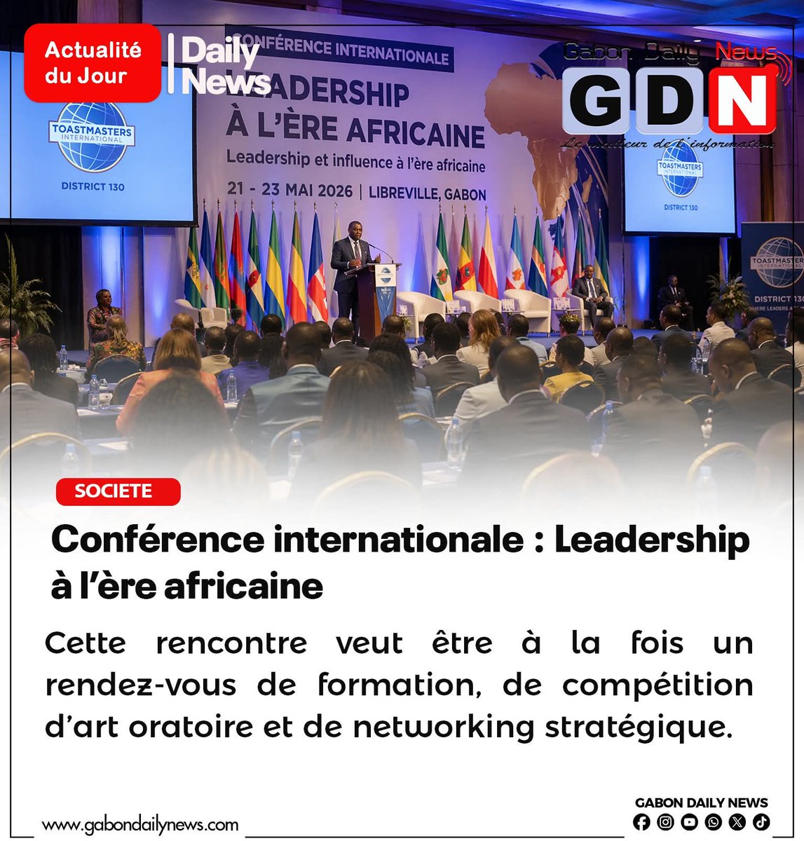 gdnews25's tweet image. [[ Actualité ]]

🔴Conférence internationale : Leadership à l’ère africaine.

🔗fr.gabondailynews.com/public/index.p…

Suivez-nous sur WhatsApp : whatsapp.com/channel/0029Vb…

Gabon Daily News 
#GDN #follower #Gabon #ConférenceInternationale #LeadershipAfricain #Afrique #Gouvernance