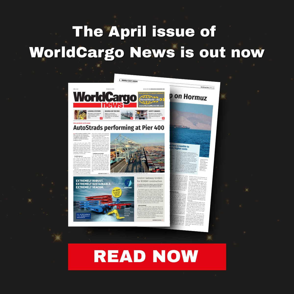 WorldCargoNews's tweet image. 🗞️ The new edition of the WorldCargo News magazine has arrived: tinyurl.com/3ybe954u 
➡️ Would you like full access to our content? We are offering a 25% discount on subscriptions: tinyurl.com/6sy9tyxs 
#WorldCargoNews #Ports #Logistics #CargoHandling #PortEquipment