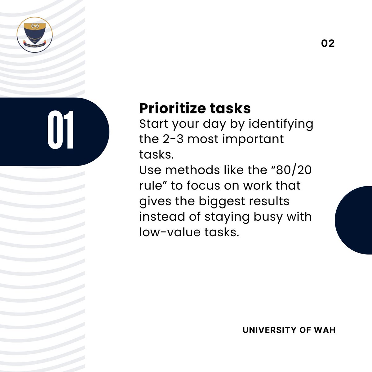 UOWOfficial's tweet image. 𝐁𝐨𝐨𝐬𝐭 𝐘𝐨𝐮𝐫 𝐏𝐫𝐨𝐝𝐮𝐜𝐭𝐢𝐯𝐢𝐭𝐲 𝐰𝐢𝐭𝐡 𝐒𝐦𝐚𝐫𝐭 𝐖𝐨𝐫𝐤 𝐇𝐚𝐛𝐢𝐭𝐬

Success isn’t about doing more - it’s about doing what matters most.

#ProductivityTips #TimeManagement #StudentSuccess #WorkSmart #Focus #UniversityOfWah #SelfImprovement #StudyTips