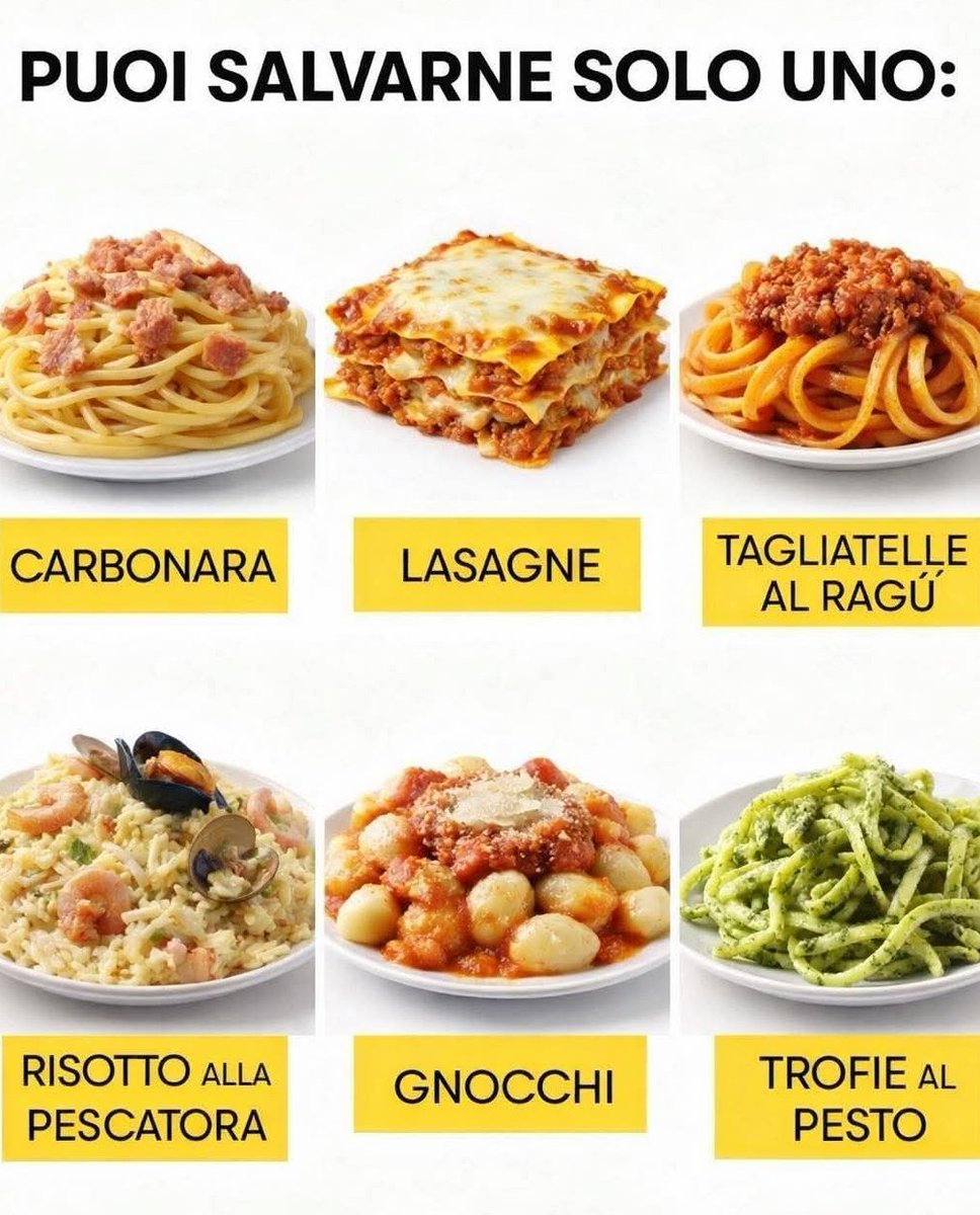 l_estemporaneo's tweet photo. Io salvo le tagliatelle al ragù. E tu quale primo piatto salvi?
#SpaghettiallaCarbonara #LasagneallaBolognese #TagliatellealRagù #RisottoallaPescatora #GnocchialPomodoro #TrofiealPesto #Pasta #Italia #CucinaItaliana #Cucina #PrimiPiatti #Cibi https://t.co/aYo7O3t6nn