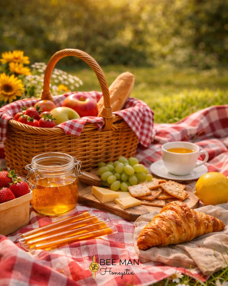 Sunshine + simple food = perfect day.
 Take honey with you → Beemanhoneystix.com

#NationalPicnicDay #HoneyRecipes #BenefitsOfHoney