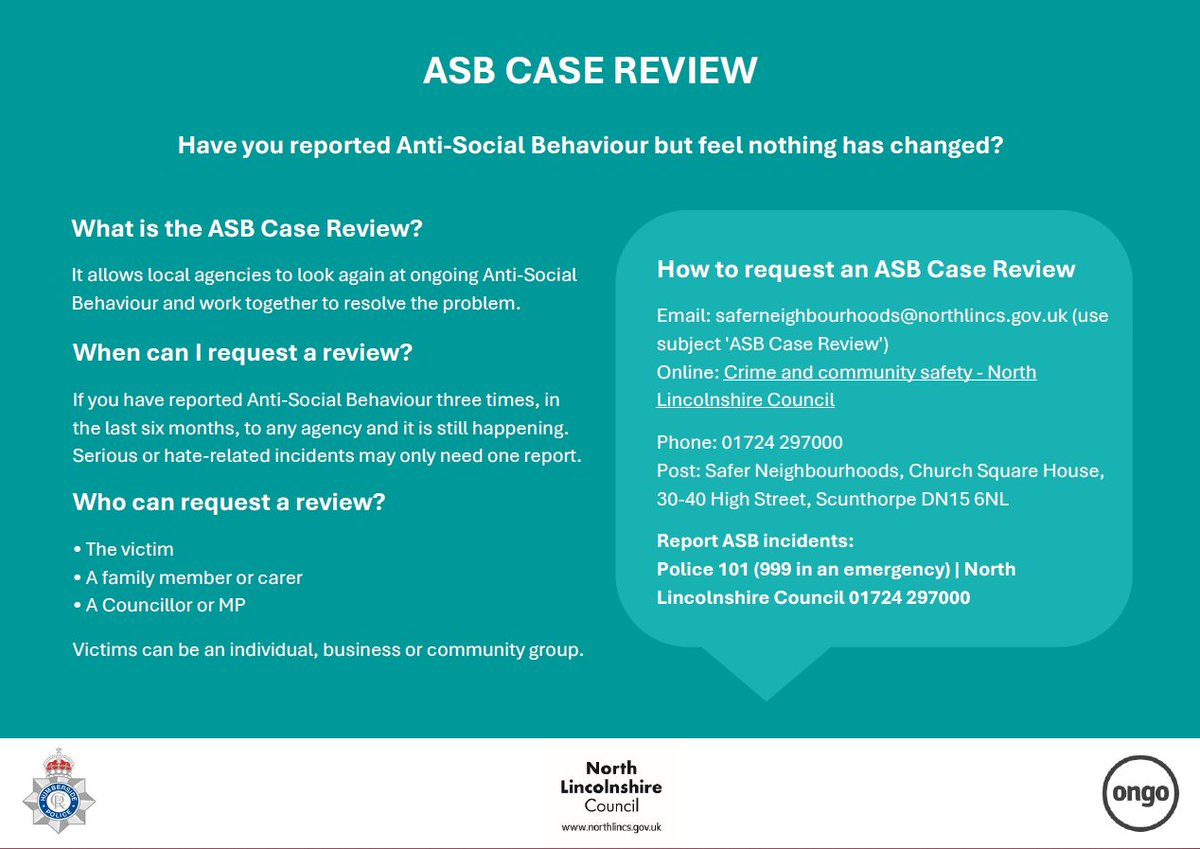 SaferNhoodsNL's tweet image. Have you reported anti-social behaviour but feel nothing has changed? North Lincolnshire - this one is for you... 
#ASB #northlincolnshire