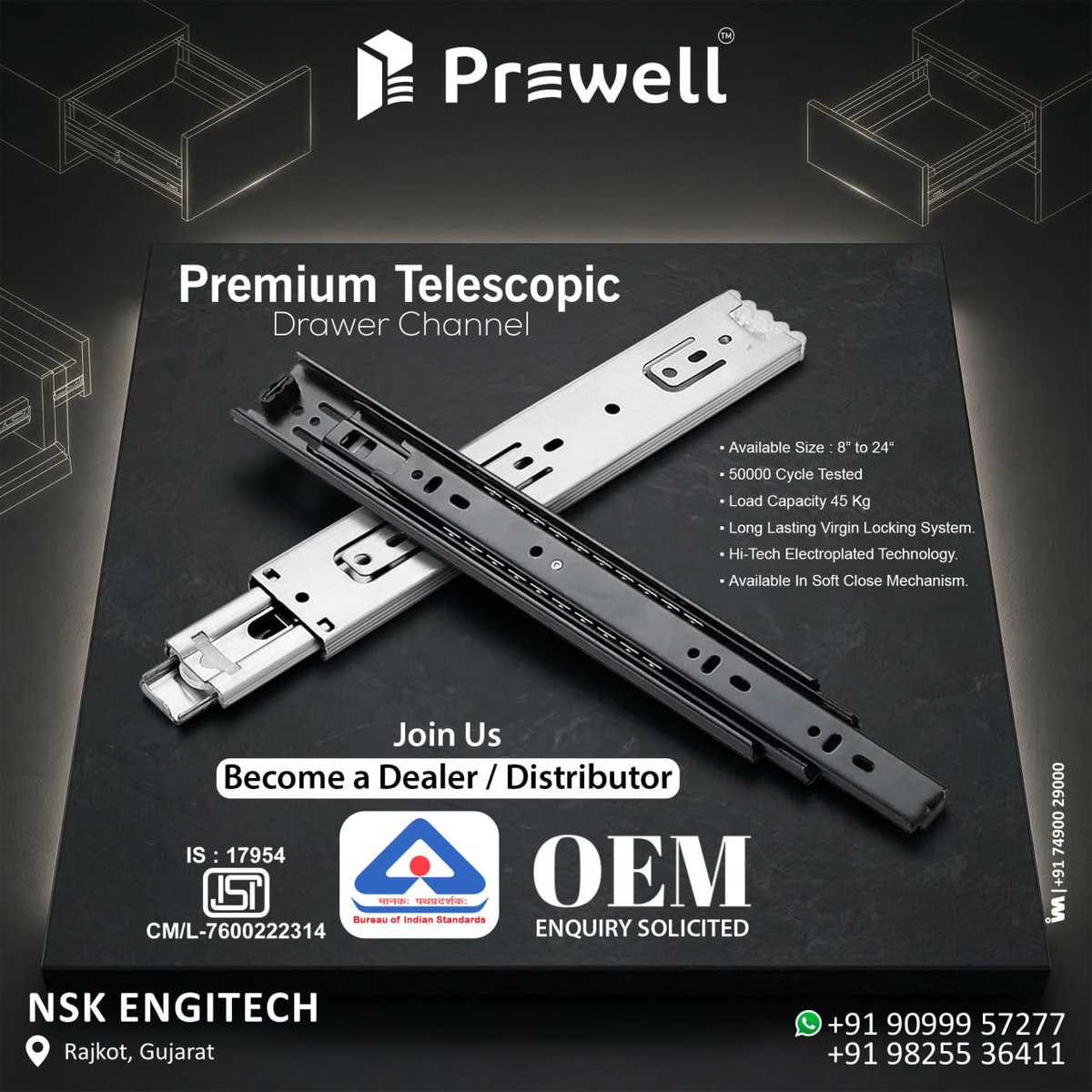 ibais_hardware's tweet image. NSK ENGITECH - RAJKOT

📞Mr. Ayush Madhogaria: - +919099957277
📞Mr. Manish Kalola - +919825536411
📲ibais.biz/9099957277
.
#TelescopicChannel #DrawerSlides #FurnitureHardware #KitchenHardware #CabinetHardware #ModularKitchen #DrawerSystem
.
@ibais_hardware