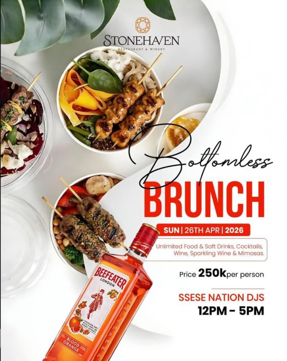 SseseNation's tweet photo. Bottoms up this Sunday at @Stonehavenkla 🥂✨
Indulge in a bottomless feast with Ssese Nation DJs on the decks for the ultimate weekend!
📆 Sunday April 26th
🥂 Unlimited Food & Drinks
Book your table, tag your brunch squad and let’s make some memories! 🍷#BottomlessBrunch https://t.co/4qiqcp54Ky