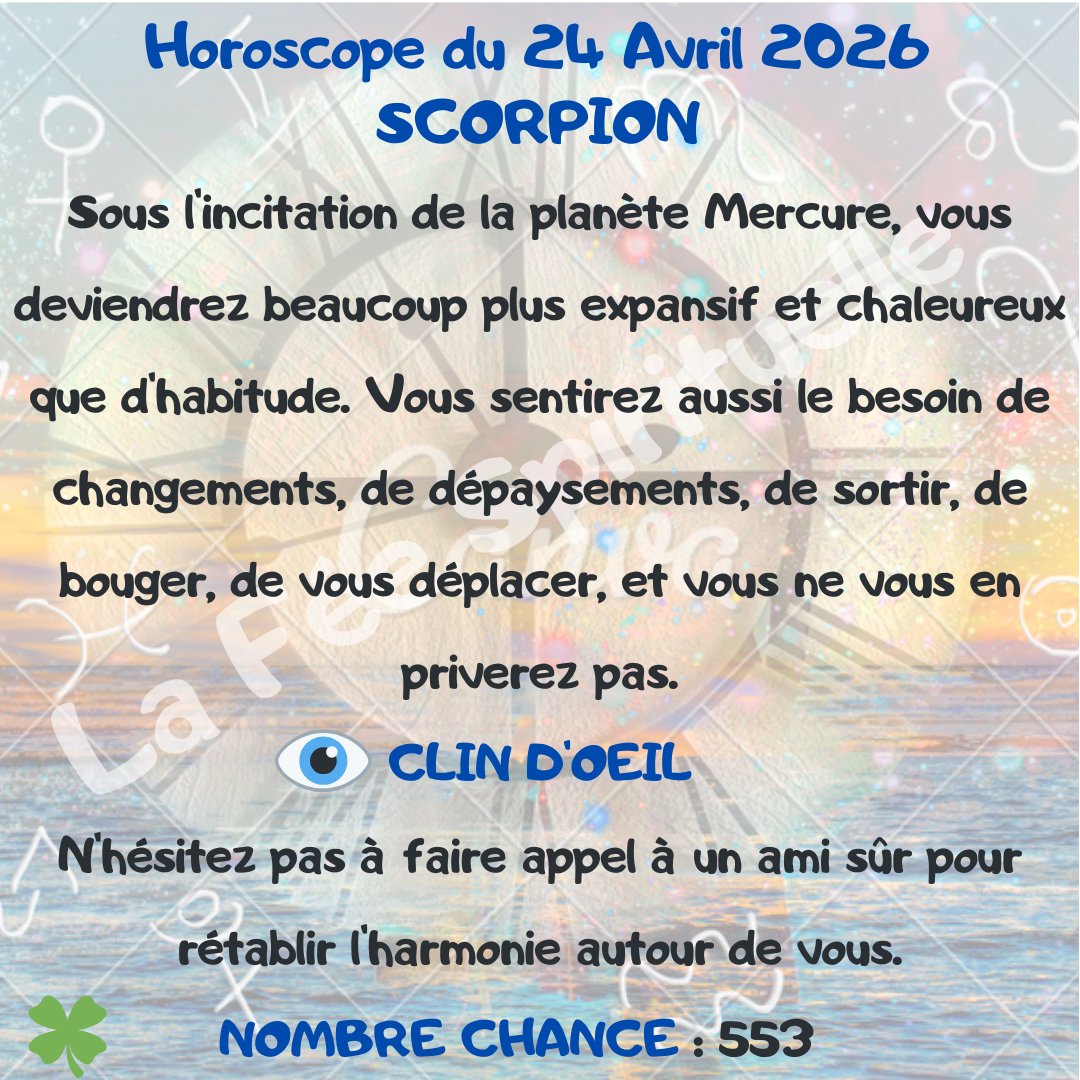 feespirituelle's tweet image. Votre horoscope pour ce vendredi 24 Avril 2026.
#gémeaux♊ #lion #scorpion #vierge♍️
🔮 lafeespirituelle.fr 🔮
