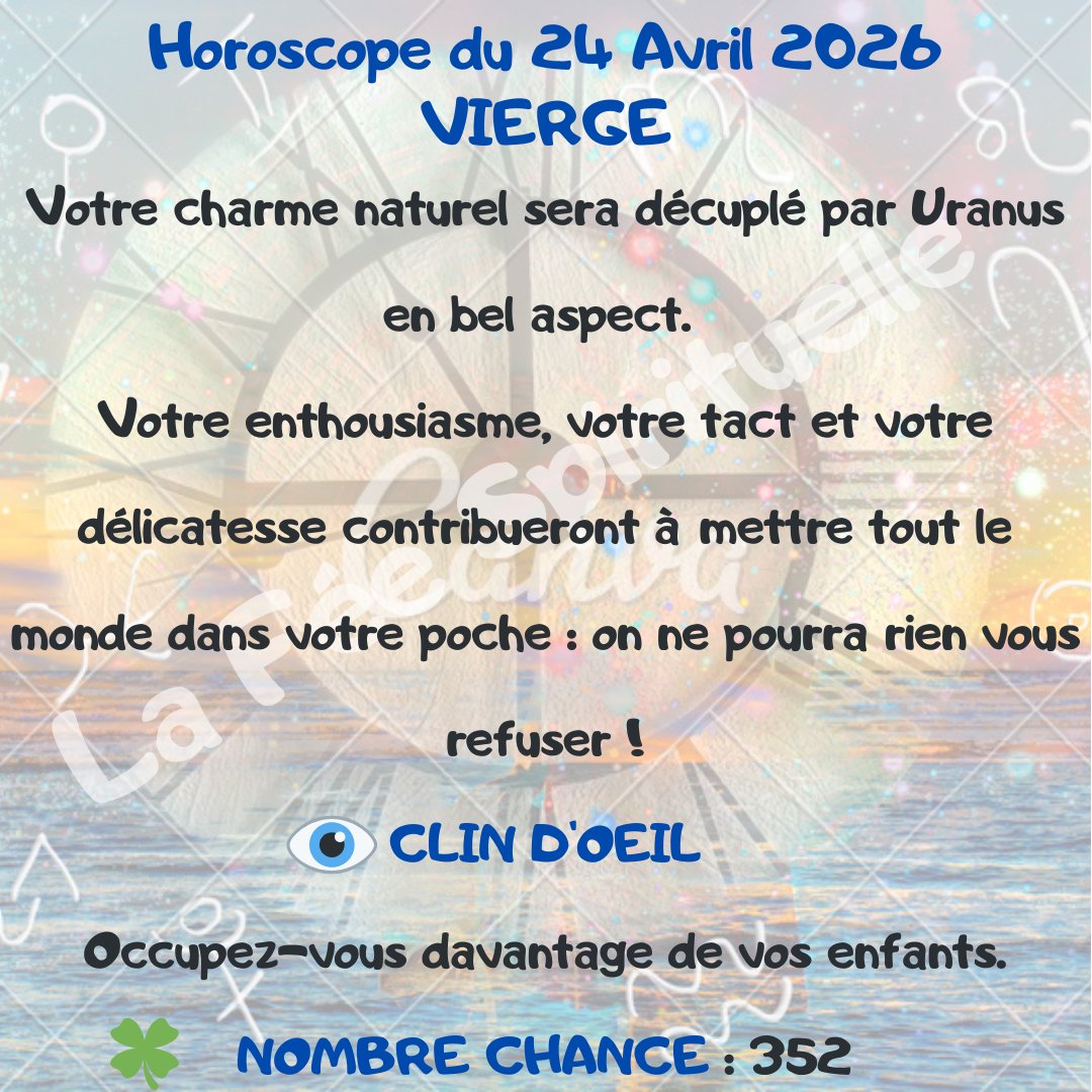 feespirituelle's tweet image. Votre horoscope pour ce vendredi 24 Avril 2026.
#gémeaux♊ #lion #scorpion #vierge♍️
🔮 lafeespirituelle.fr 🔮