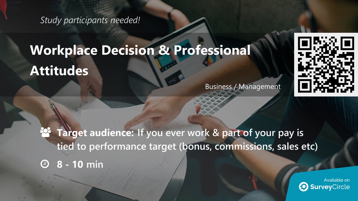daily_research's tweet image. Participants needed for online survey!

Topic: "Workplace Decision &amp;amp; Professional Attitudes" surveycircle.com/9HC2KM/ via @SurveyCircle #nyuniversity

#behavior #DecisionMaking #workplace #employees #sales #performance #business
