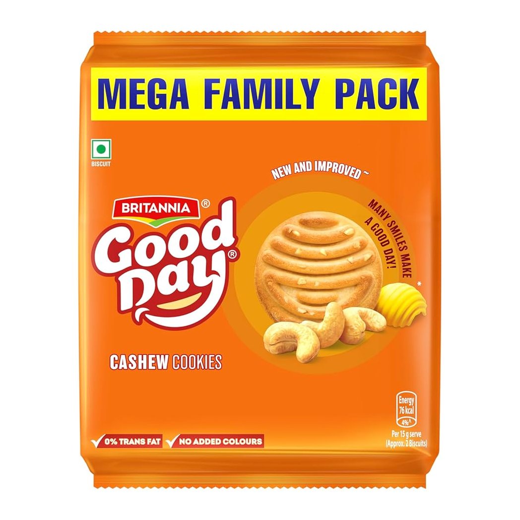 NalinisKitchen's tweet photo. Big cashew on the front.
Big butter on the pack.
You buy it thinking you're getting something premium.

But the reality is 1.4% cashew and 0.1% butter. That's it.

This biscuit is made of maida + palm oil + sugar + artificial flavouring substances + just a tiny bit of cashew. And they still call it Cashew Cookie, which is misleading.

This is not illegal on paper, but it is morally wrong.

India needs a rule: if you name a product after an ingredient, a minimum of 25-30% of that ingredient must be present.