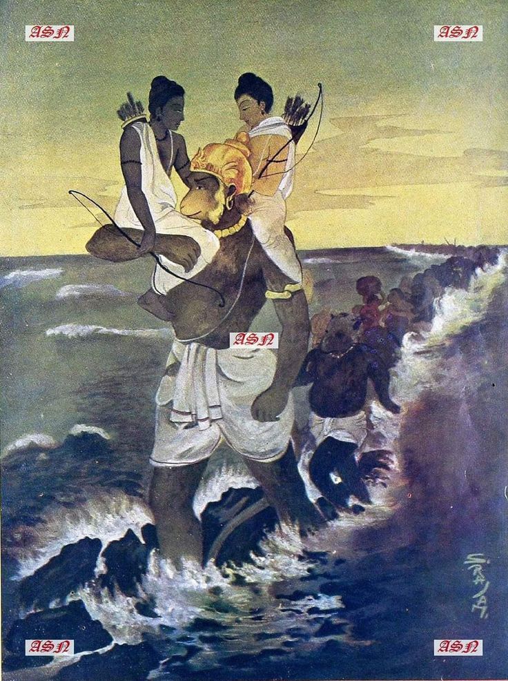 Lord Hanuman Carrying Lord Rama And Lakshmana.