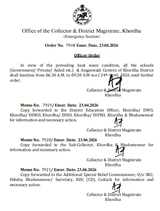 otvnews's tweet image. #Bhubaneswar | Schools in Khordha from 6:30 AM to 9:30 AM

Schools in Khordha district to function from 6:30 AM to 9:30 AM starting tomorrow. Directive issued for all government/private schools and Anganwadi centres. #Odisha