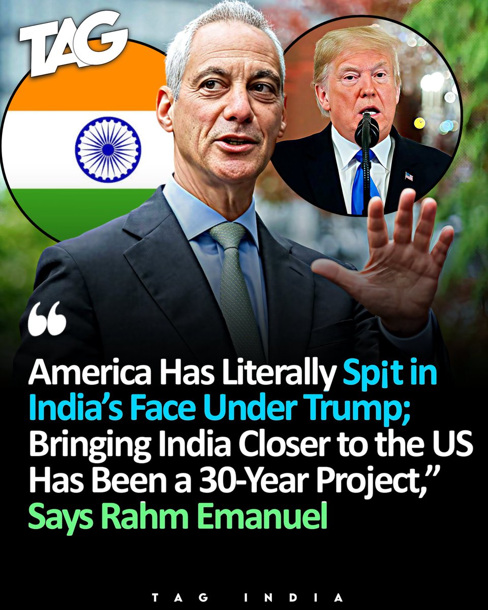 Tagindia12's tweet image. Former US Ambassador Rahm Emanuel critic¡zed Donald Trump, saying his actions have hurt India ties, adding it feels like “sp¡tting in India’s face.” He said building US-India relations took 30 years, but recent policies r¡sk damaging that progress. 

#RahmEmanuel #DonaldTrump